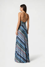 Zigzag Print Backless Spaghetti Strap Party Dress