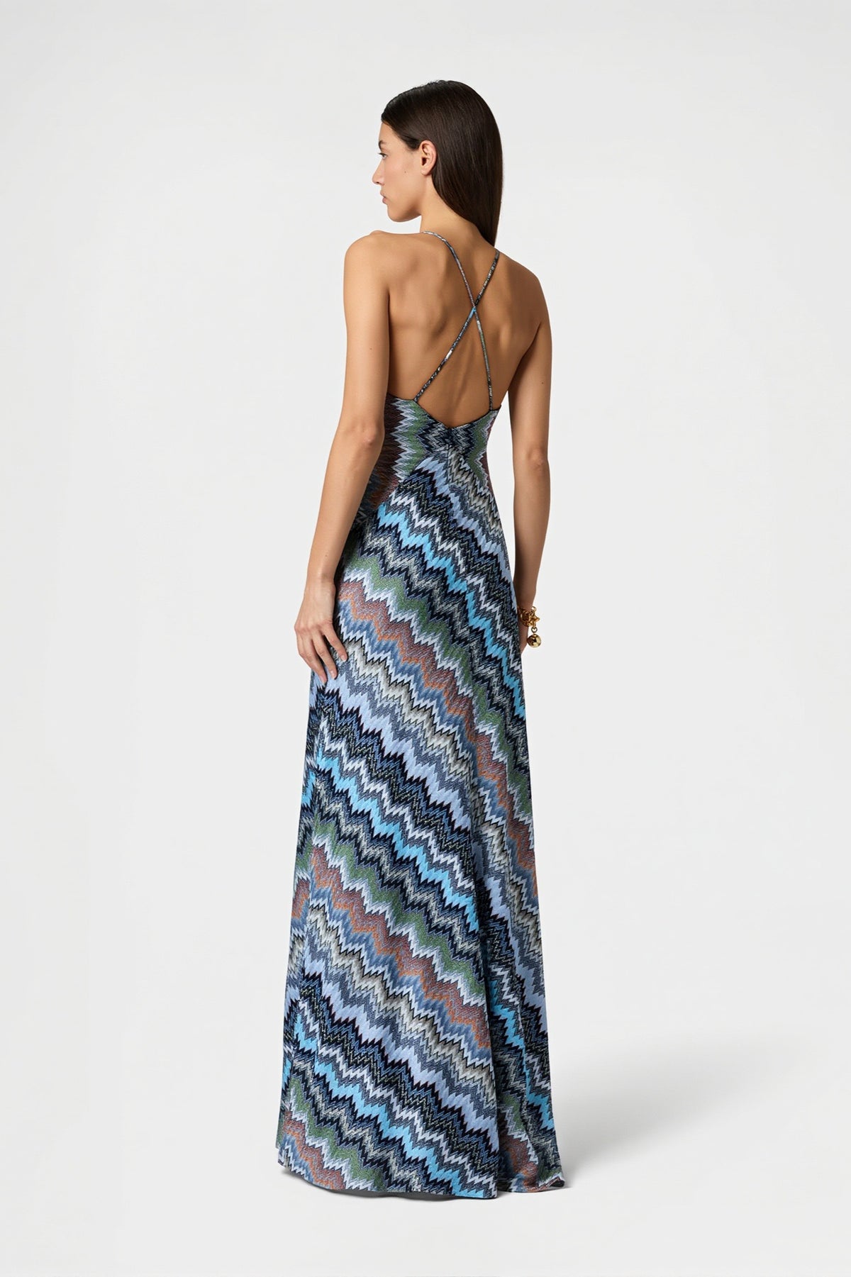 Zigzag Print Backless Spaghetti Strap Party Dress
