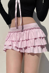 Pink Low Waist Bow Back Pleated Skirt