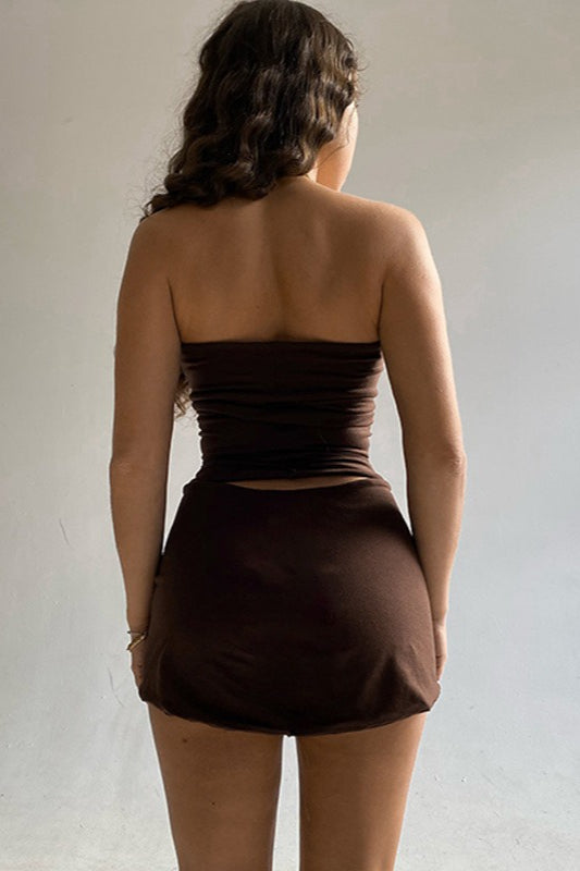 Off Shoulder Bandeau Slim Short Bust Skirt Two Piece Set Secondary image