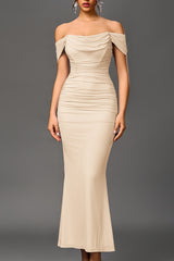 Sexy Fishbone Mesh Pleated Backless Bodycon Dress