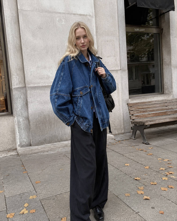 Stand Collar Washed Denim Utility Jacket Main image