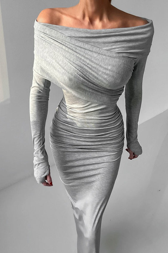 Warm Modal Grey Off-Shoulder Bodycon Dress Main image