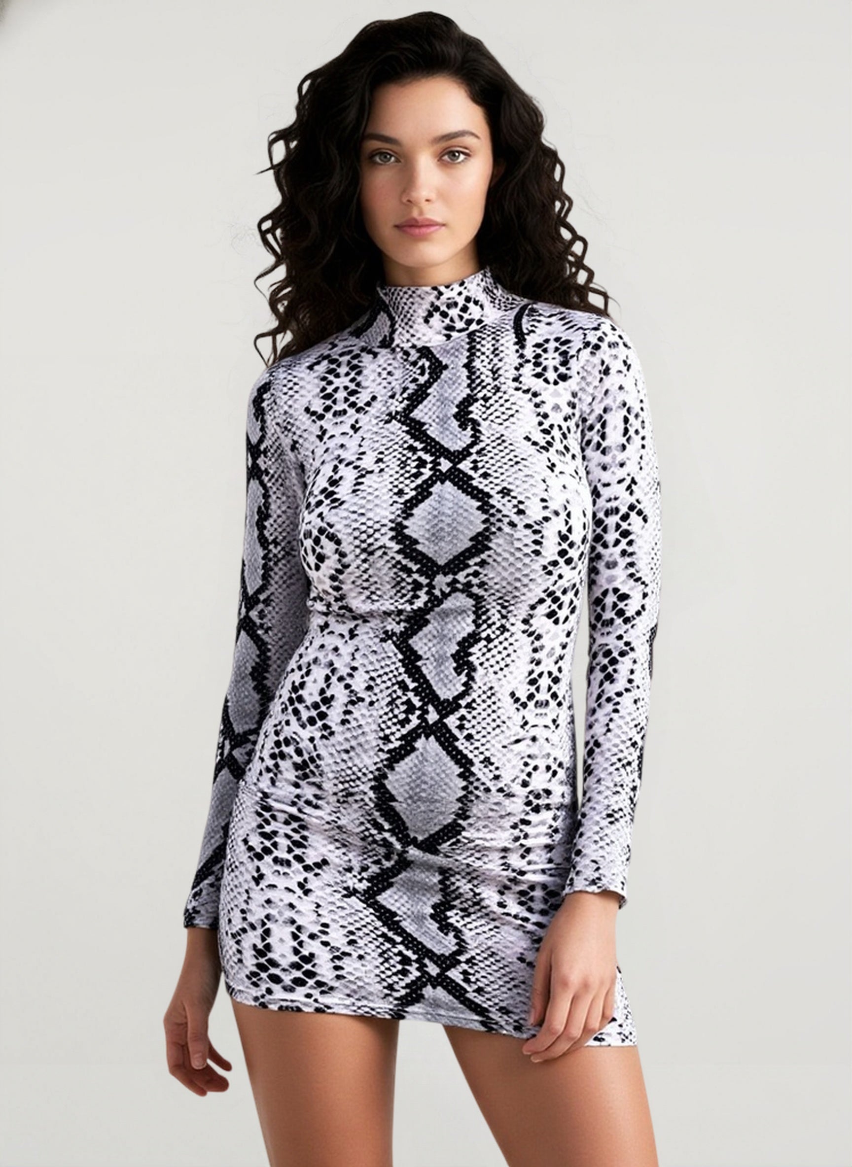 DressBetty - Serpentine Print Turtleneck Long Sleeve Party Dresses For Women Streetwear Fashion  Snake Graphic Bodycon Dress  Robe Main image