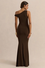 Off Shoulder Asym Metallic Trim Party Dress