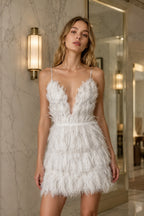 Deep V Feather Patchwork Short Slip Dress
