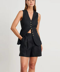 Linen V-Neck Vest Short Suit