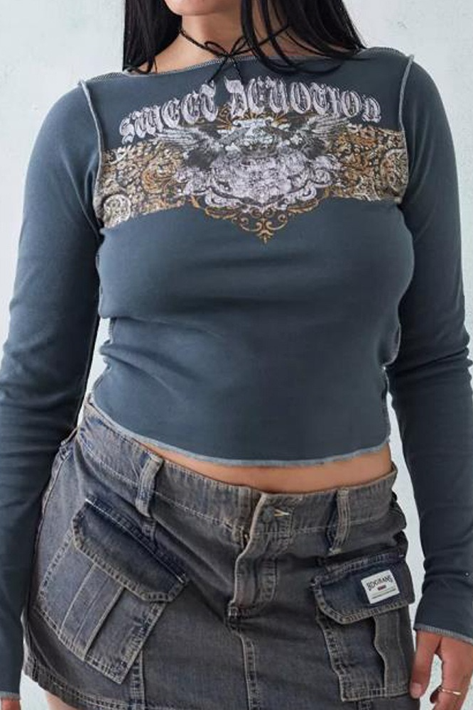 Y2K Spicy Girl Printed Slim Versatile Long Sleeve Crop Top Main image