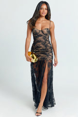 Lace Cut Out Wrap Slip Dress