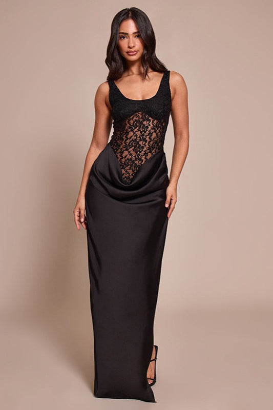 Lace Trim Sleeveless Side Slit Fit Mini Lace Dress Main image