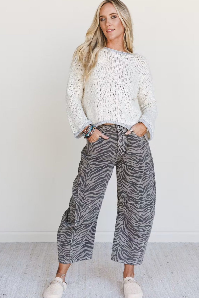 Zebra Print High Waist Cropped Jeans Secondary image