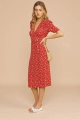 Elegant Vintage Print Midi Floral Dress