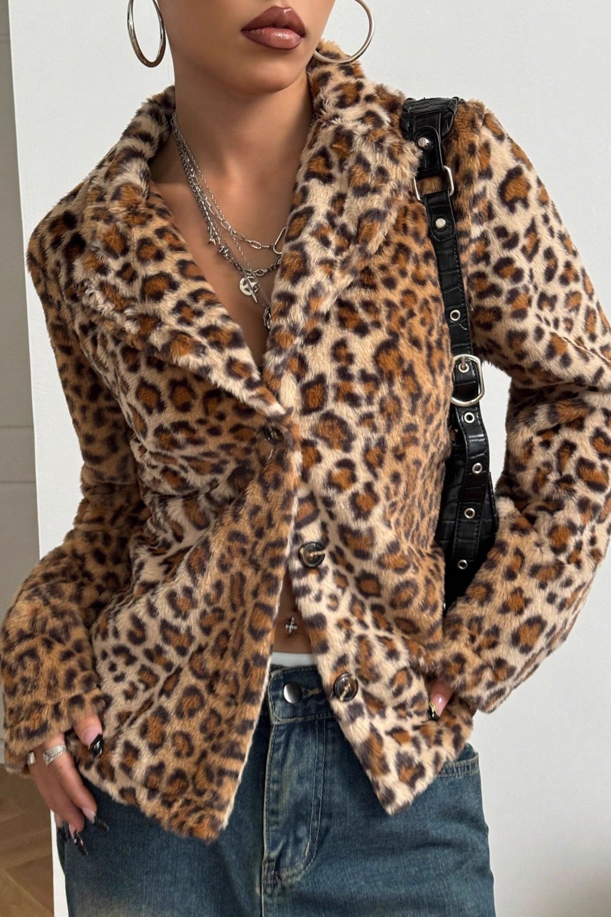 Thickened Leopard Print Lapel Coat Main image