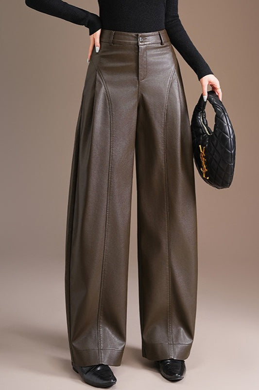 Thickened PU High Waist Wide Leg Bootcut Slim Casual Pants Main image
