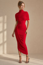Ruched Turtleneck Midi Dress