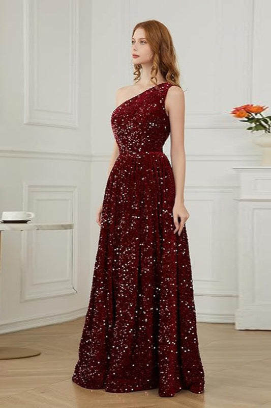 Sequin One Shoulder Maxi Prom Dress Secondary image