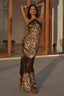 Lace Panel Leopard Halter Maxi Dress