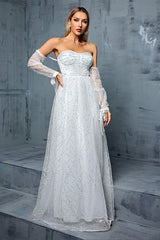 French Off Shoulder Long Sleeve Mesh Prom Dress