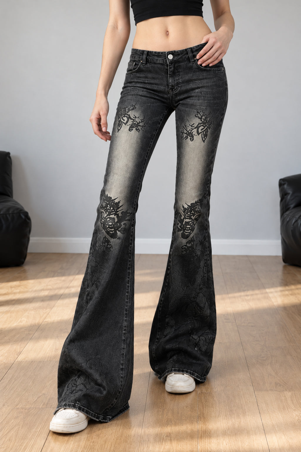 Vintage Plant Print Flared Jeans Main image