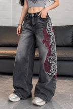 Tribal Print Wide-Leg Jeans
