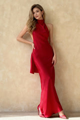 Chic Sexy Satin Backless Solid Elegant Formal Dress
