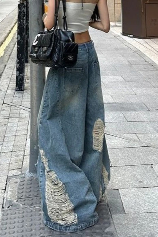 Ripped Wide-Leg Floor Jeans Secondary image