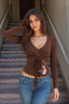 Floral Embroidered Tie Waist Long Sleeve T-Shirt