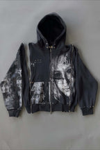 Dark Graphic Multi Zip Oversized Hoodie