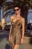 Leopard Print Cowl Neck Backless Slip Dress