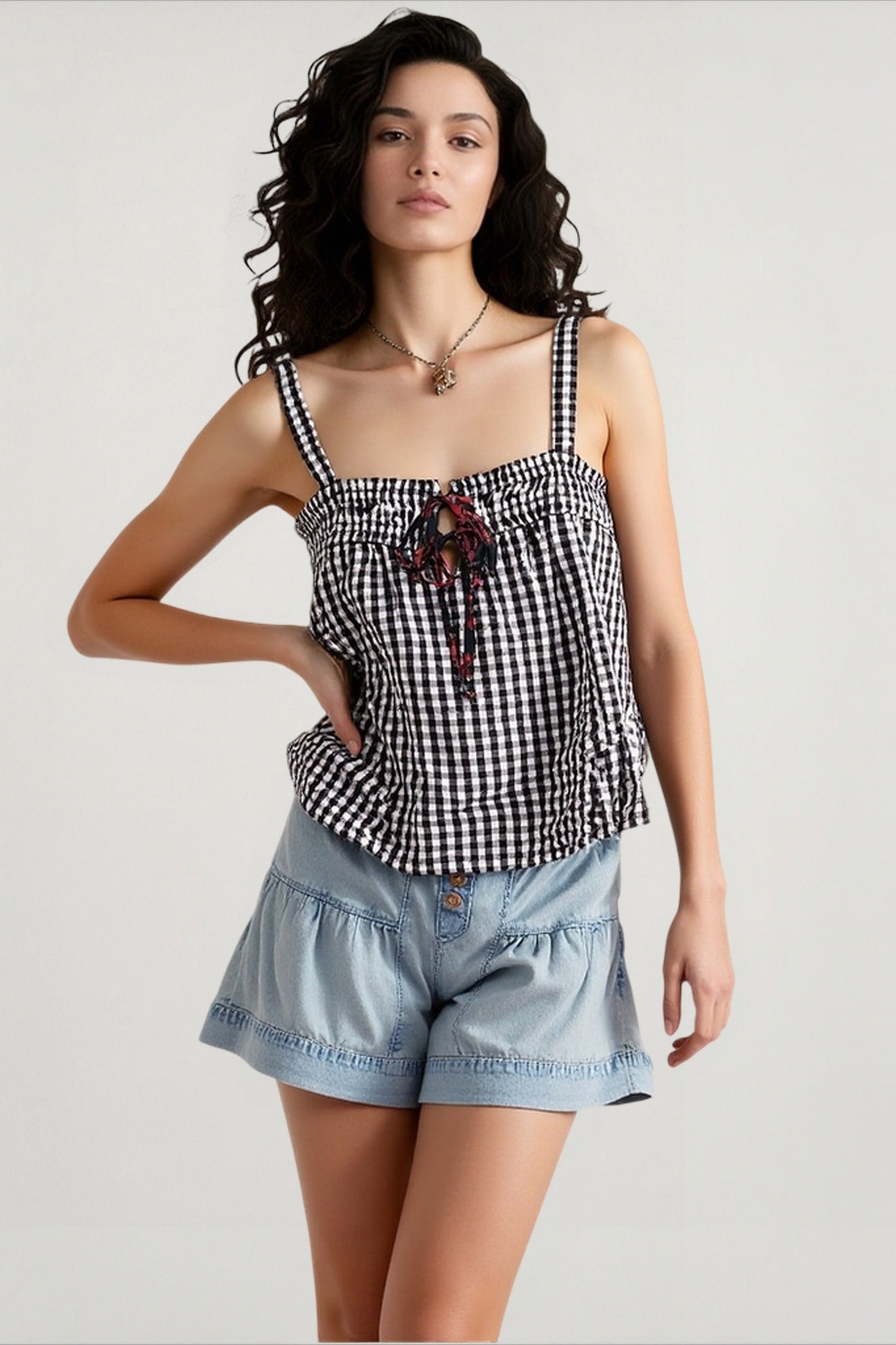 Plaid Panel Sexy Cami Top Main image