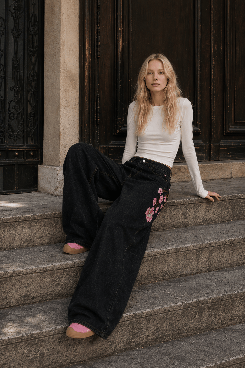 Chic Y2K Vintage Embroidered Wide Leg Jeans