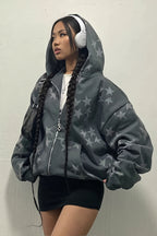 Star Print Reversible Oversized Zip Hoodie