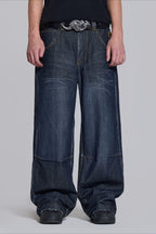 Contrast Waist Patchwork Wide Leg Jeans