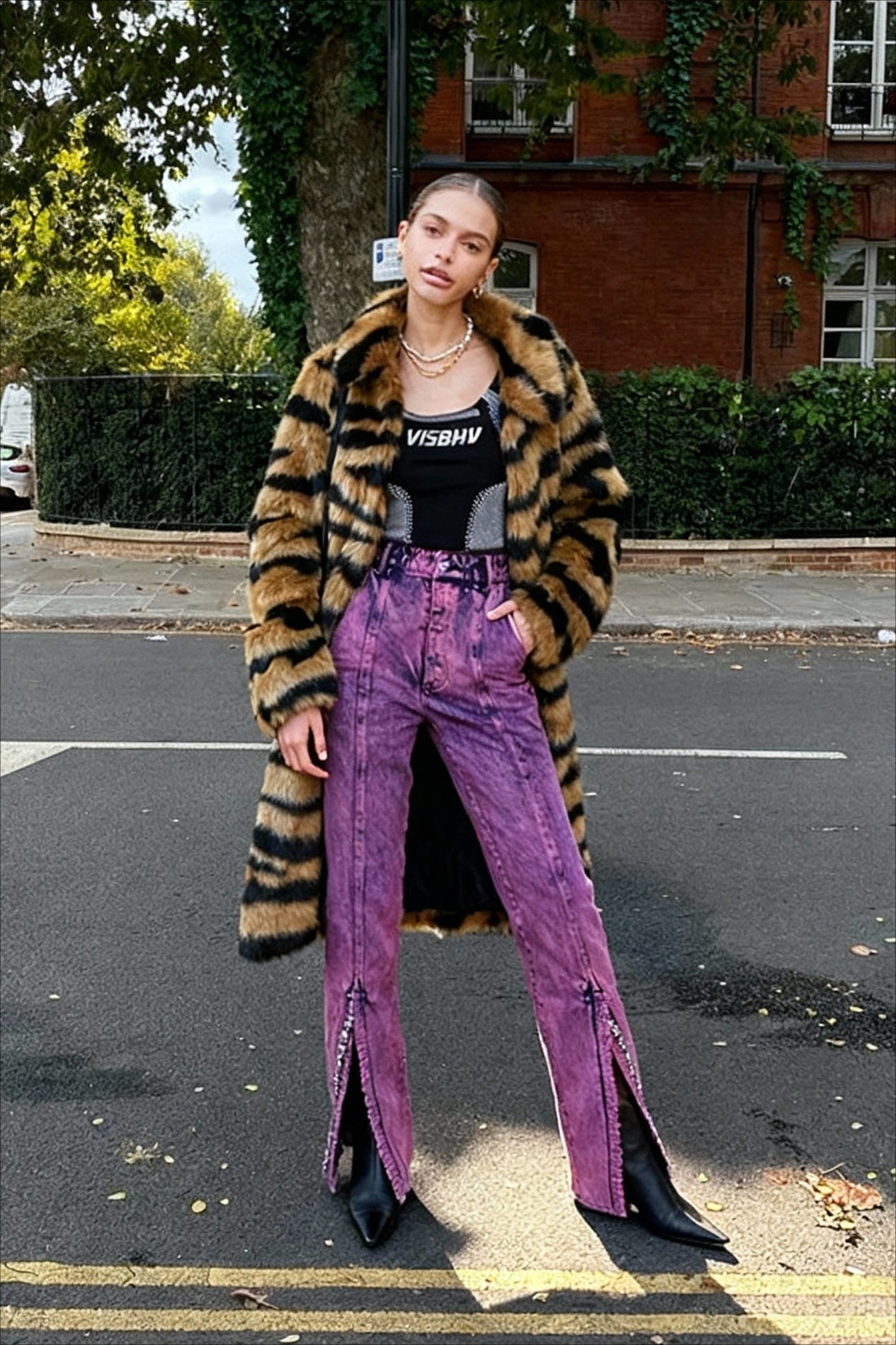 Faux Fur Tiger Striped Loose Overcoat Main image
