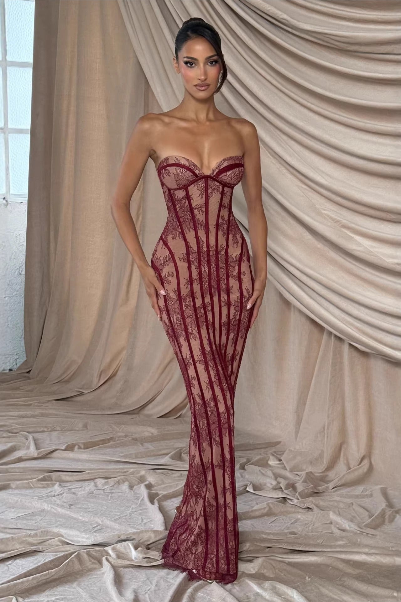 Strapless Lace Bodycon Maxi Lace Dress Main image