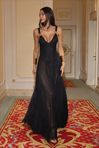 Scoop Neck Mesh A Line Maxi Party Dress