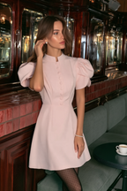 Pink Puff Sleeve A-Line Mini Dress