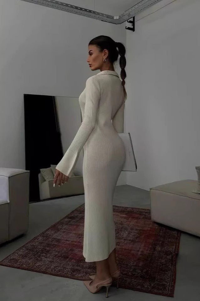Collar Button Down Knit Fitted Bodycon Split Long Sweater Dress Secondary image