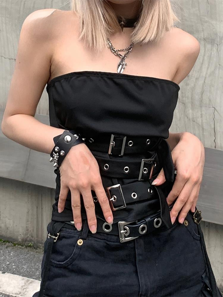 Gothic Eyelet Bandage Design Punk Black Sleeveless Crop Top Secondary image
