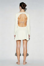 French Satin Cut Out Back Tie Graduation Party Dress