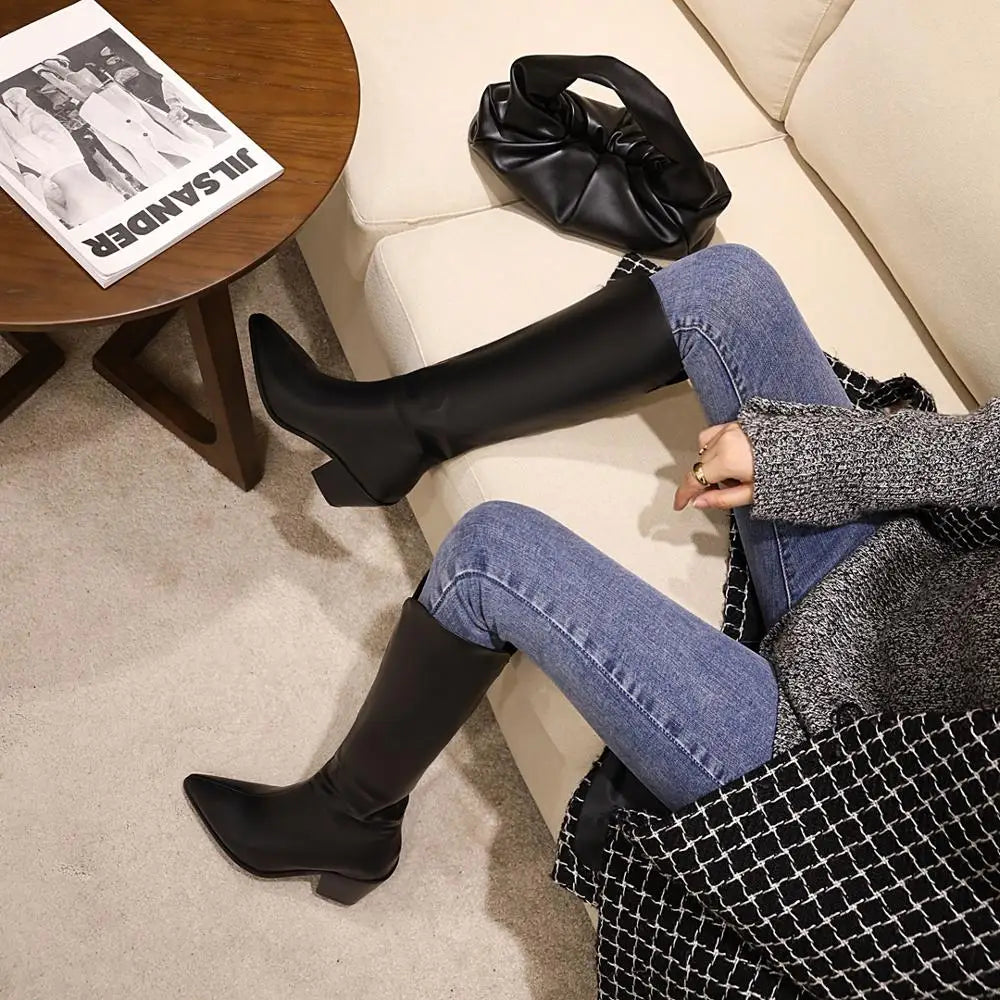 Modern Chic Stylish Trendy Comfortable Fashion Pointed Toe Knee High Boots Secondary image