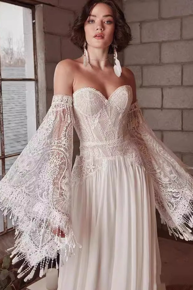 Strapless Lace Long Sleeve Wedding Dress Secondary image