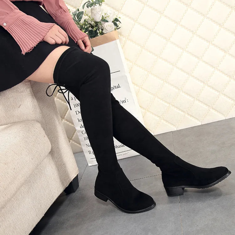 2024 Over The Round Toe Warm Stretch Fabric Big Size Knee High Boots Main image