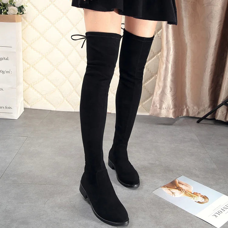 2024 Over The Round Toe Warm Stretch Fabric Big Size Knee High Boots