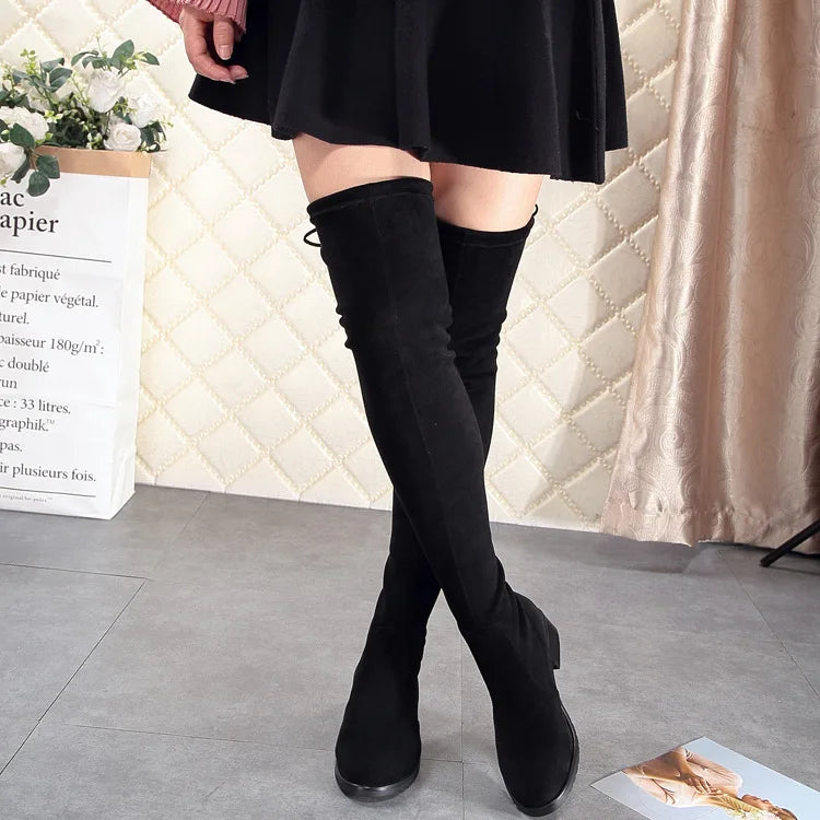 2024 Over The Round Toe Warm Stretch Fabric Big Size Knee High Boots Secondary image