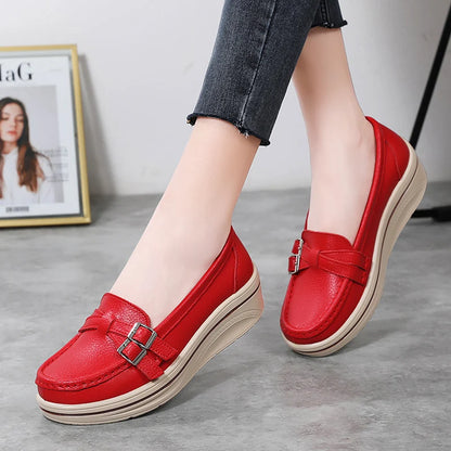 Leather Wedge Platform Orthopedic Slip On Casual Comfort Flats Loafers