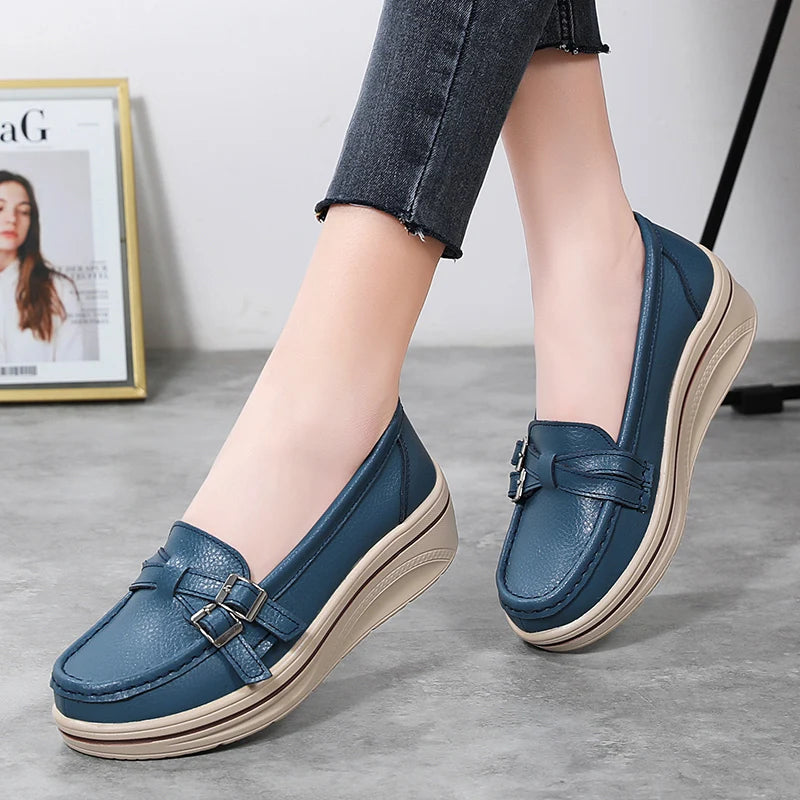 Leather Wedge Platform Orthopedic Slip On Casual Comfort Flats Loafers Secondary image