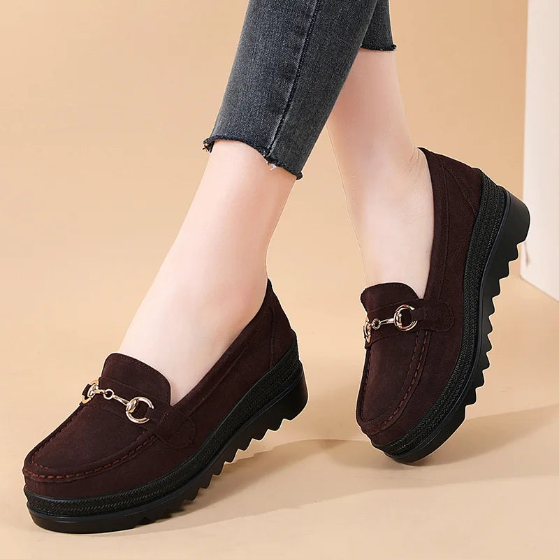 High Quality Comfort Metal Buckle Light Wedge Platform Casual Mother Loafers Secondary image