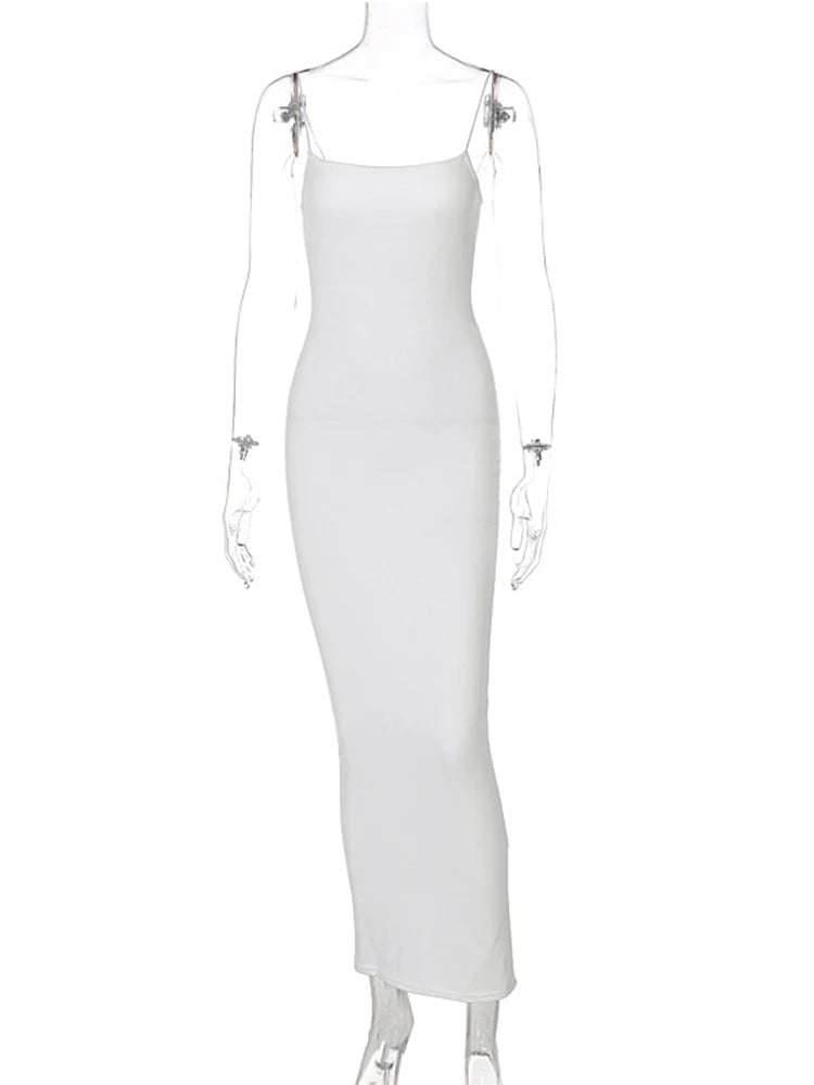 Autumn Winter Solid White Black Strap Streetwear Club Elegant Clothes Midi Dresses