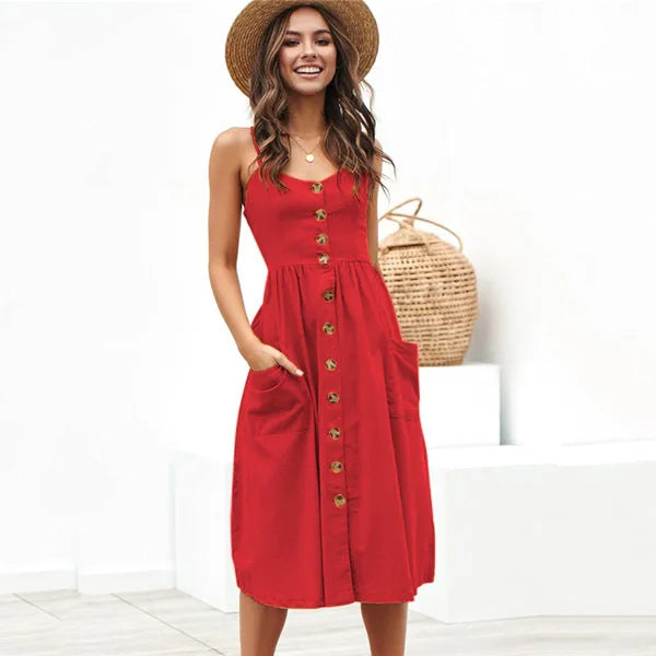 Ladies Sexy Small Open Red Cute Style Midi Dresses